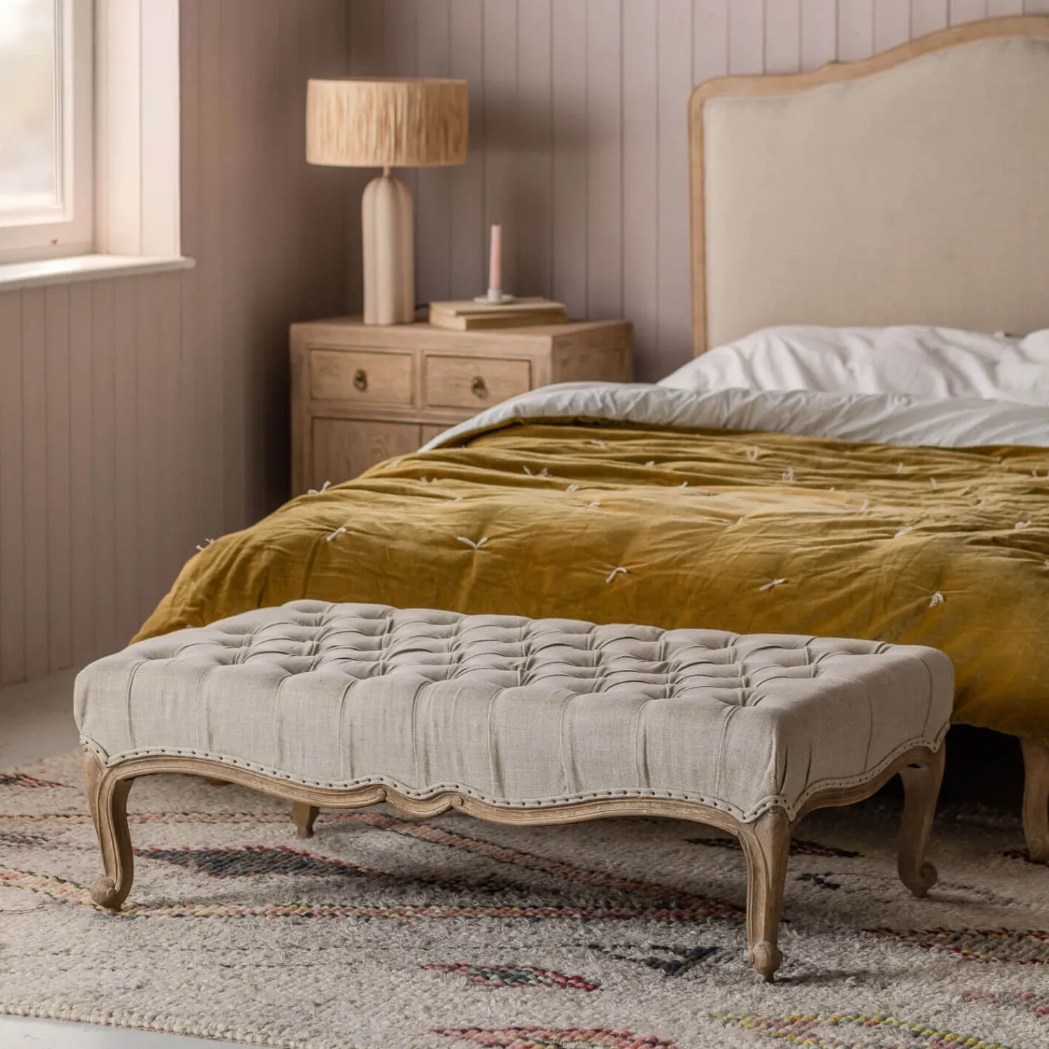Graham & Green Aalis Natural Linen Ottoman