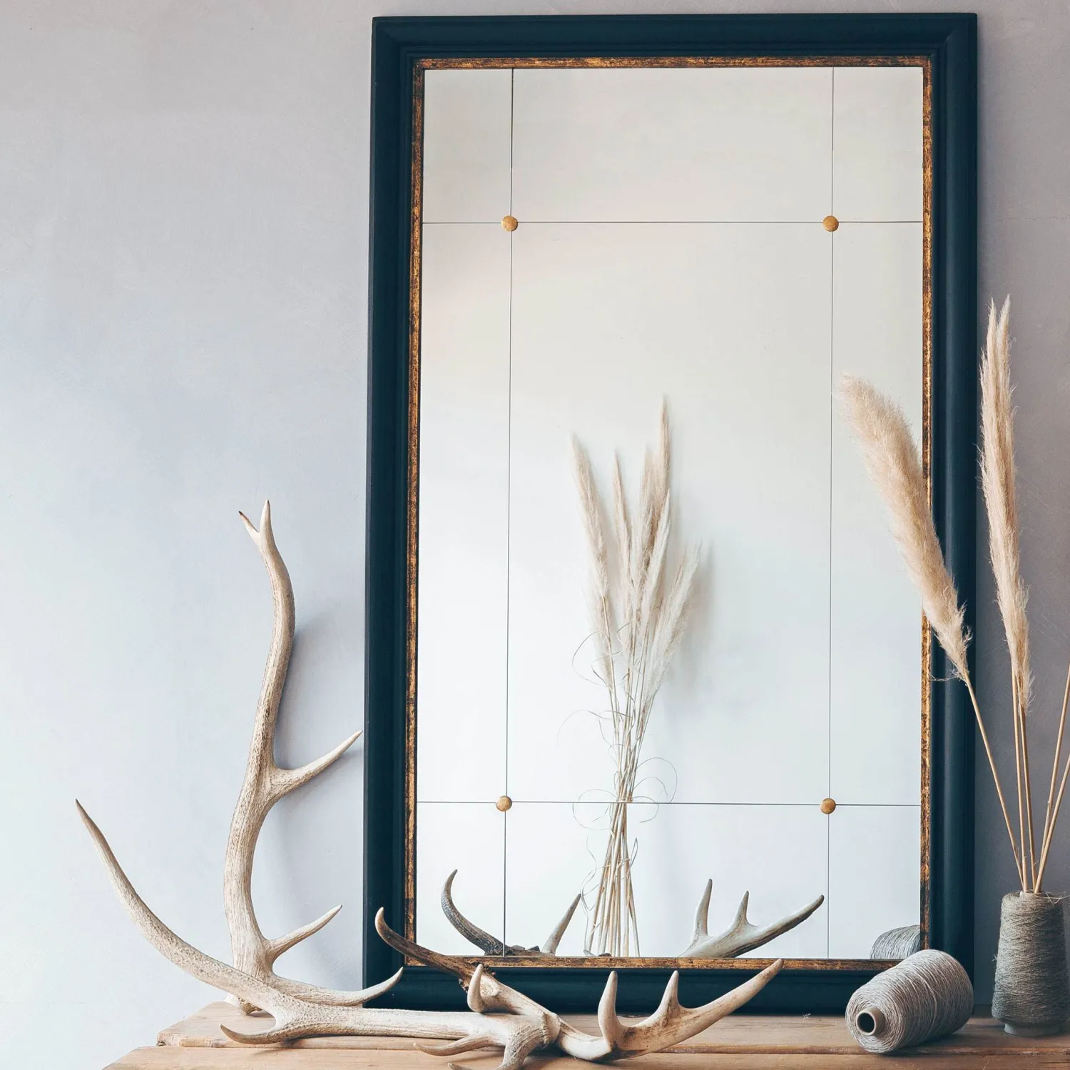 Graham & Green Alexander Black and Gold Rustic Portrait Mirror