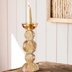 Graham & Green Amber Bubble Glass Candle Holders