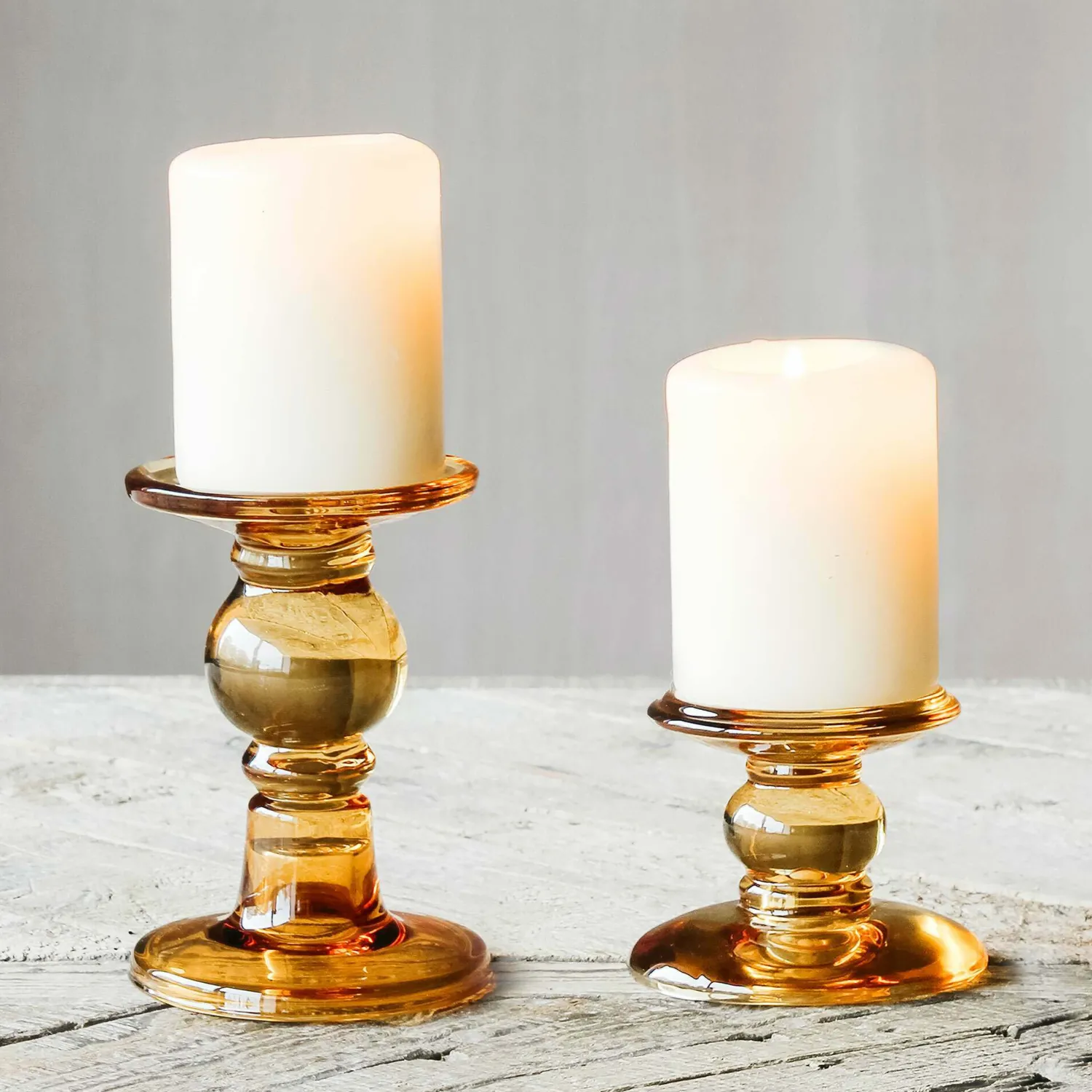 Graham & Green Amber Glass Candle Holders