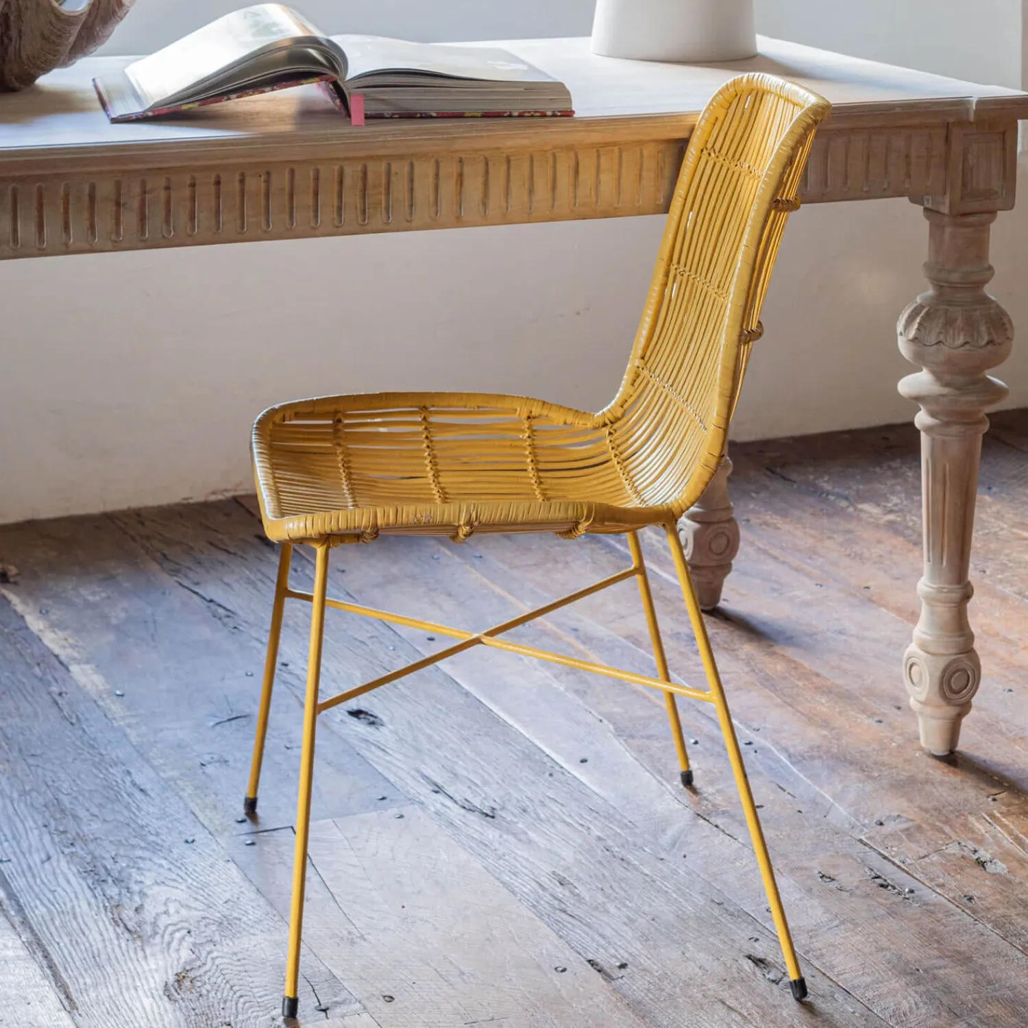Graham & Green Ansel Yellow Rattan Chair