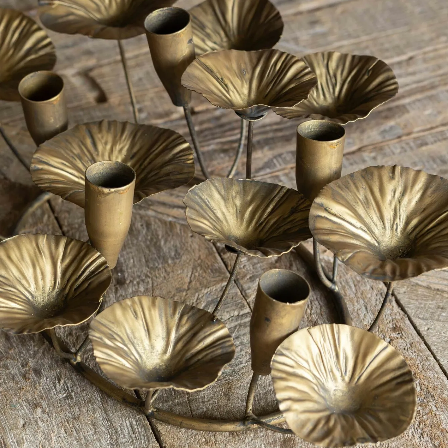Graham & Green Antique Brass Leaves Candle Holder