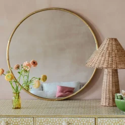 Graham & Green Antique Gold Round Bamboo Wall Mirror