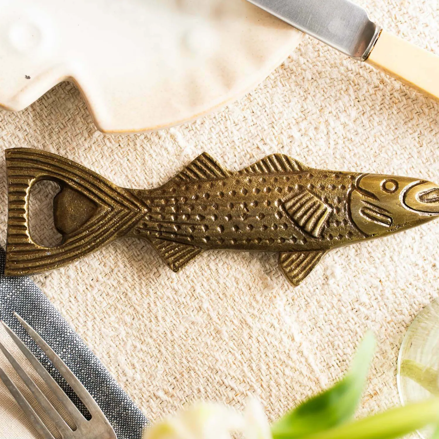 Graham & Green Antiqued Brass Fish Bottle Opener