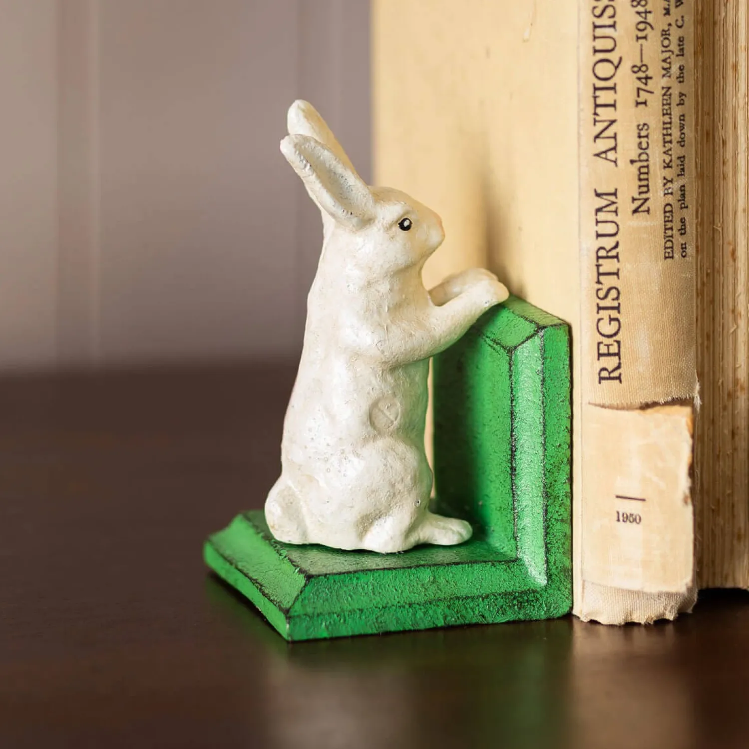 Graham & Green Antiqued Cast Iron White Rabbit Bookends