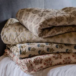 Graham & Green Antiqued Floral Block Printed Quilts
