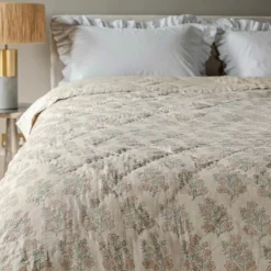 Graham & Green Antiqued Floral Block Printed Quilts