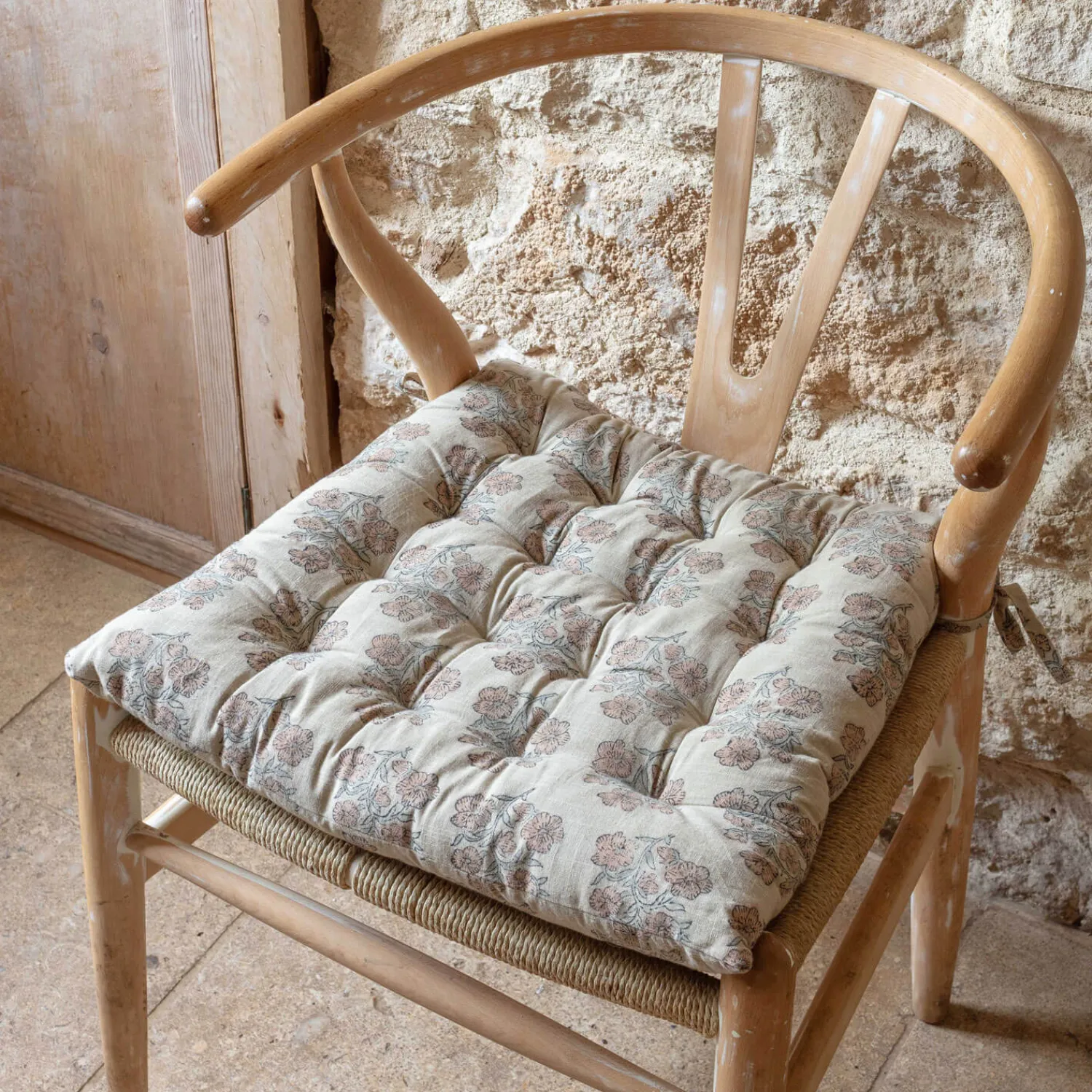 Graham & Green Antiqued Floral Block Printed Seat Pads
