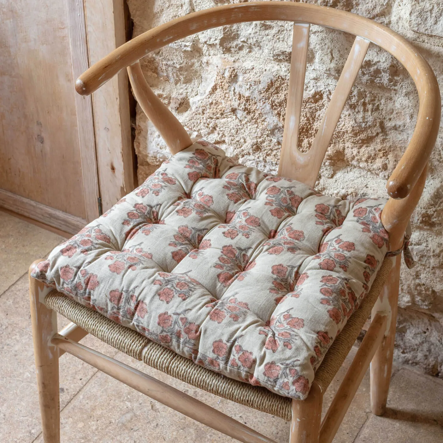 Graham & Green Antiqued Floral Block Printed Seat Pads