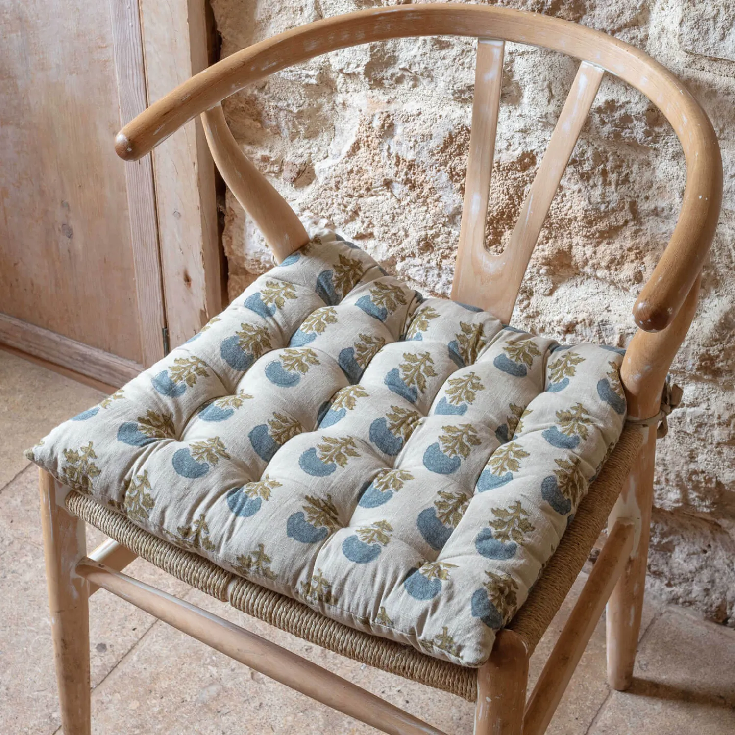 Graham & Green Antiqued Floral Block Printed Seat Pads