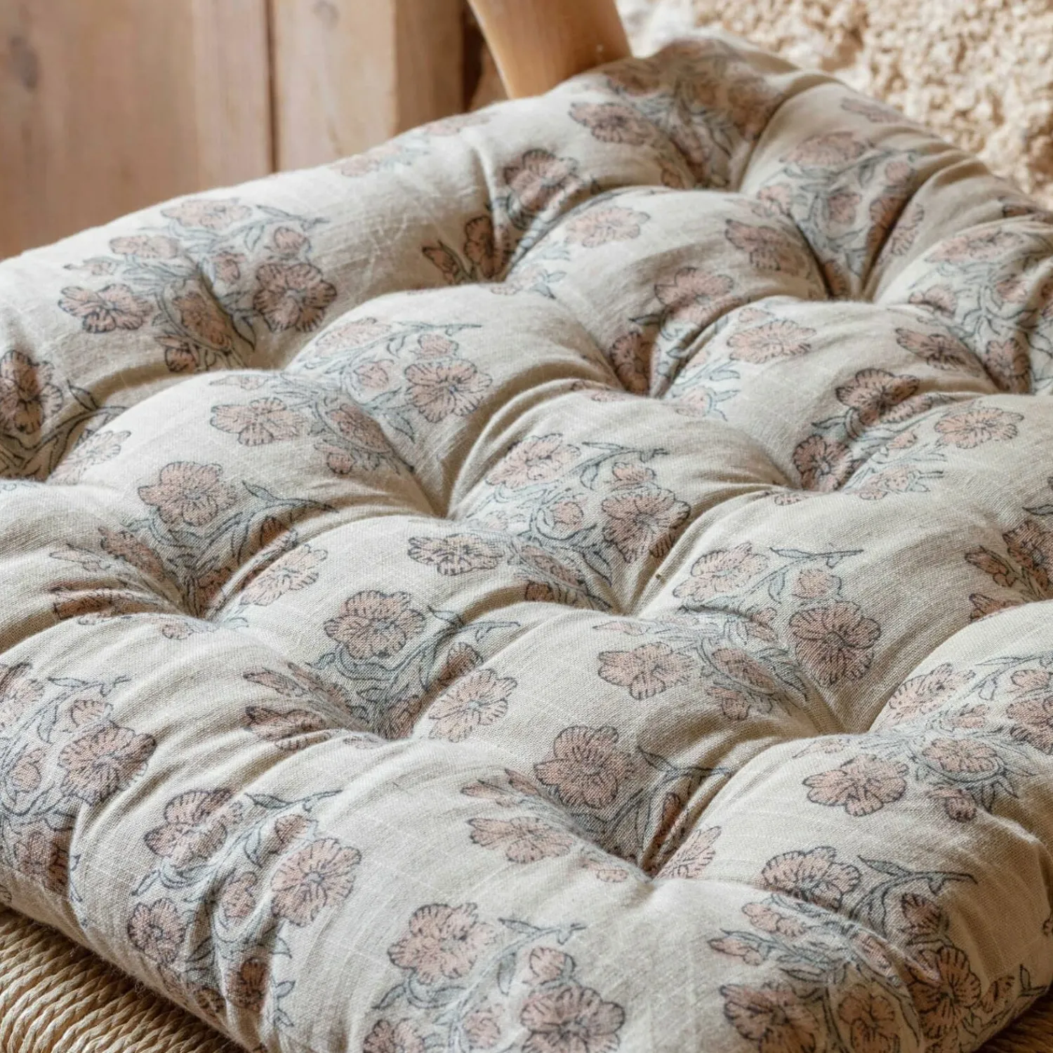 Graham & Green Antiqued Floral Block Printed Seat Pads