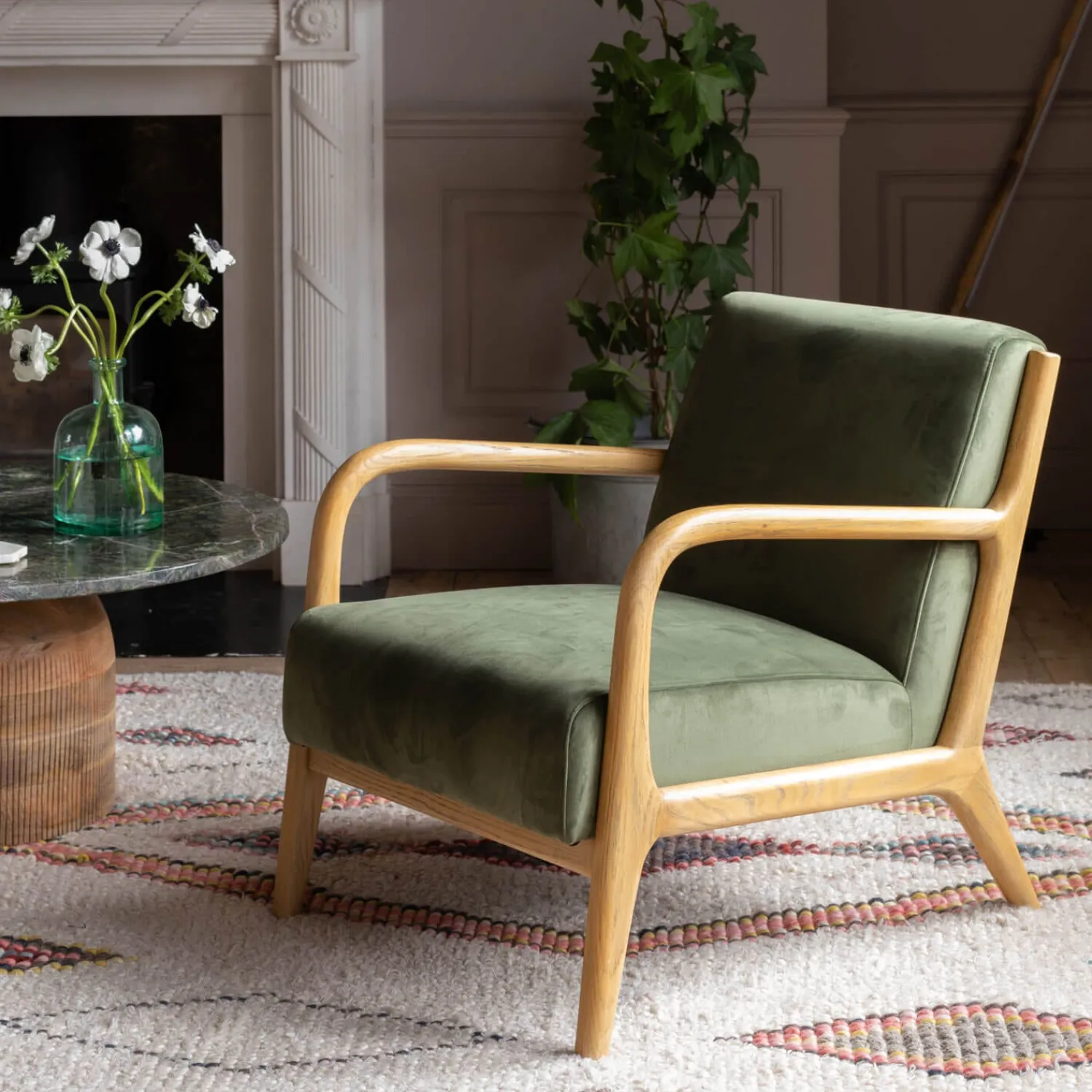 Graham & Green Ashton Moss Green Velvet Armchair