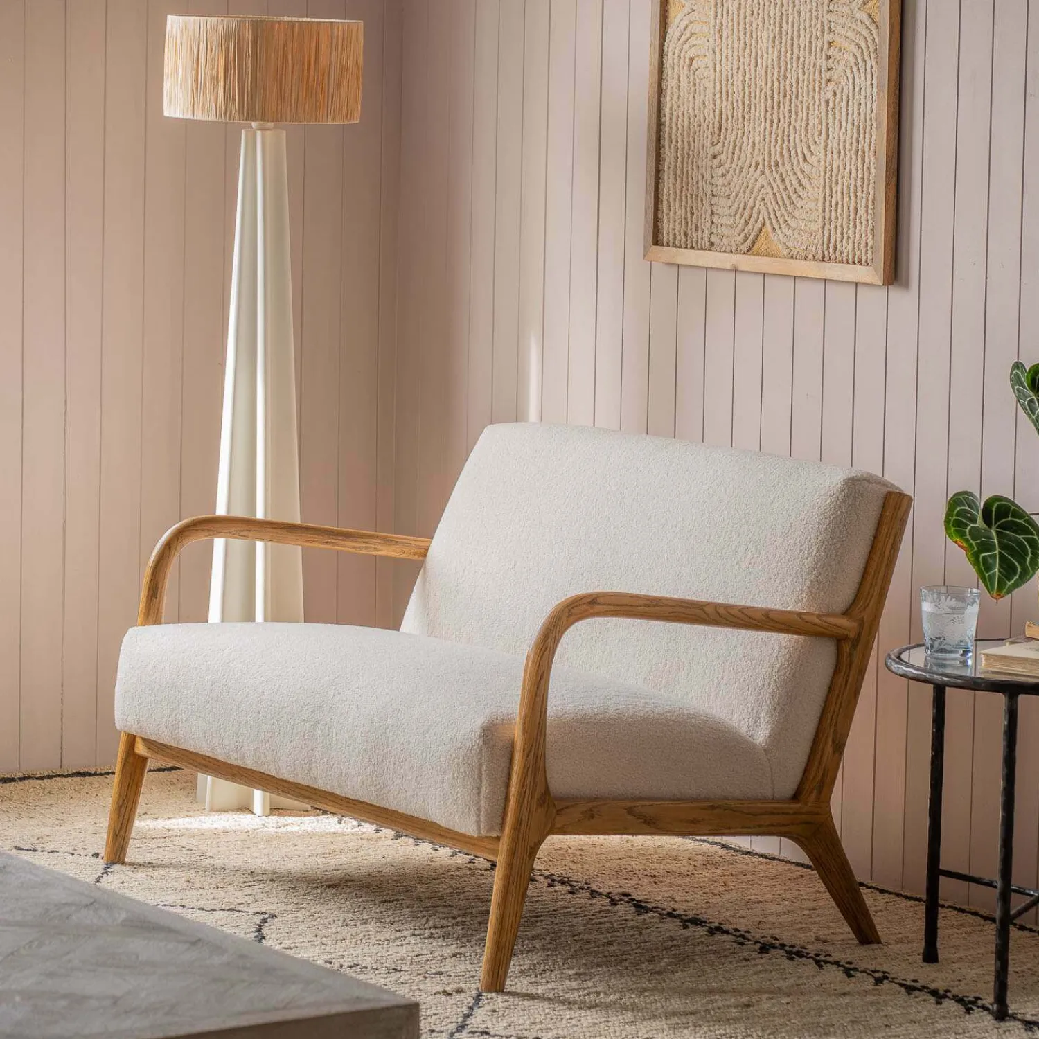Graham & Green Ashton Two Seater White Bouclé Sofa