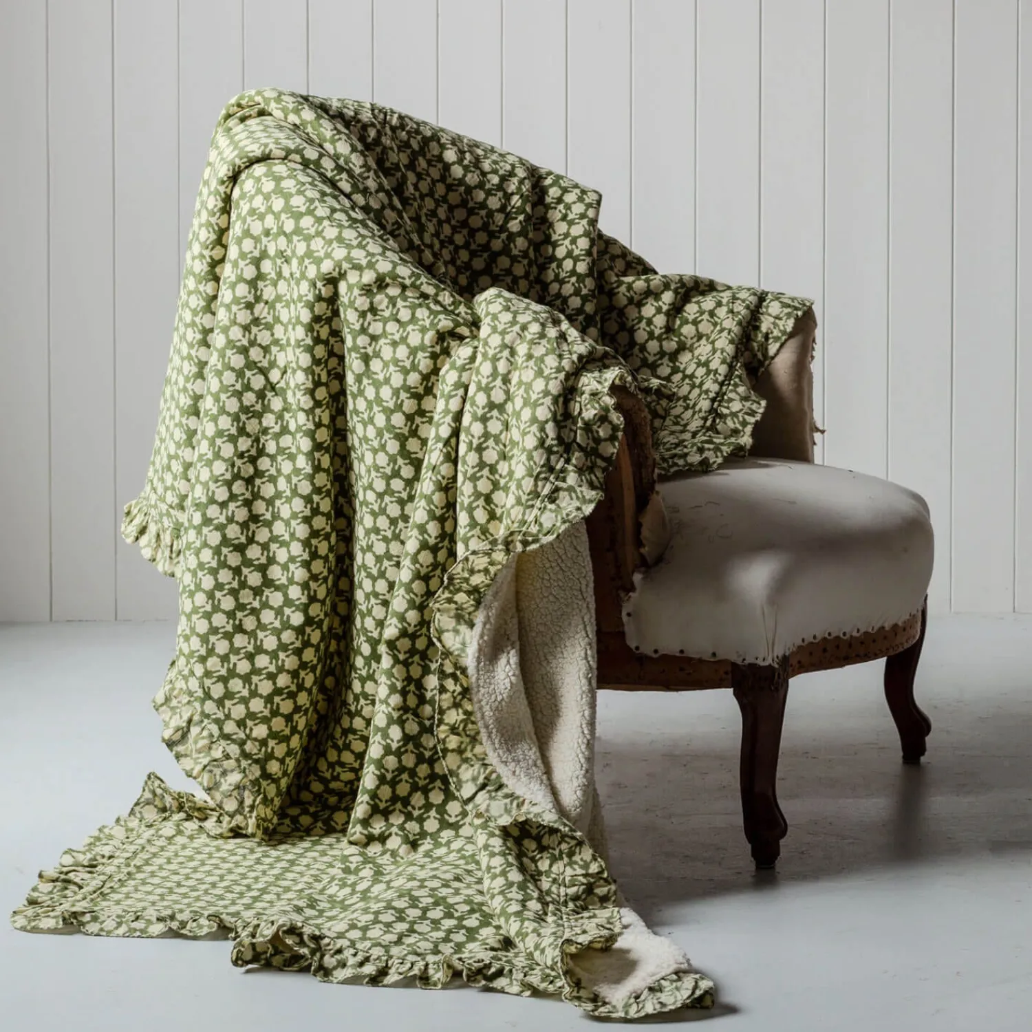 Graham & Green Ava Floral Block Printed Sherpa Throw