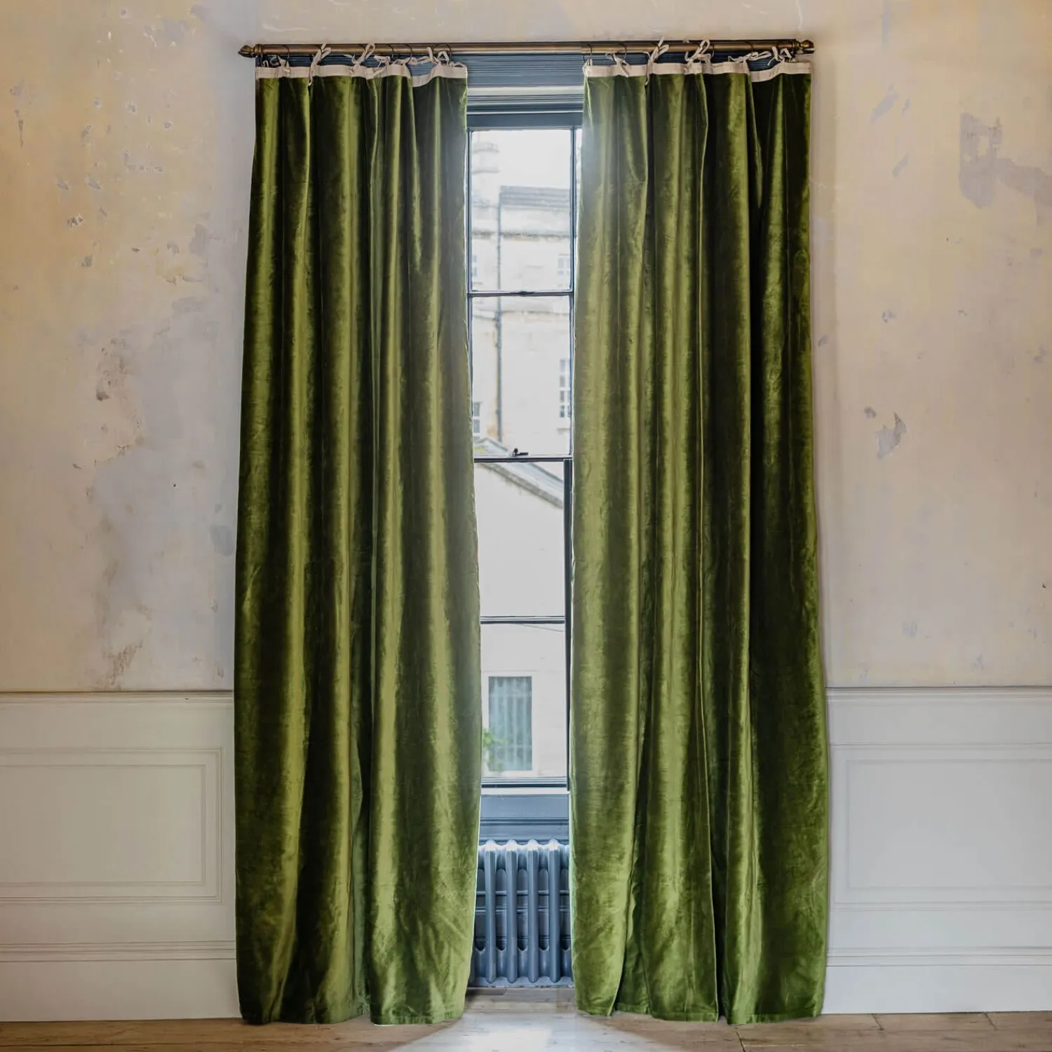 Graham & Green Avocado Green Velvet Single Curtains