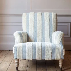 Graham & Green Avree Misty Blue and White Striped Armchair