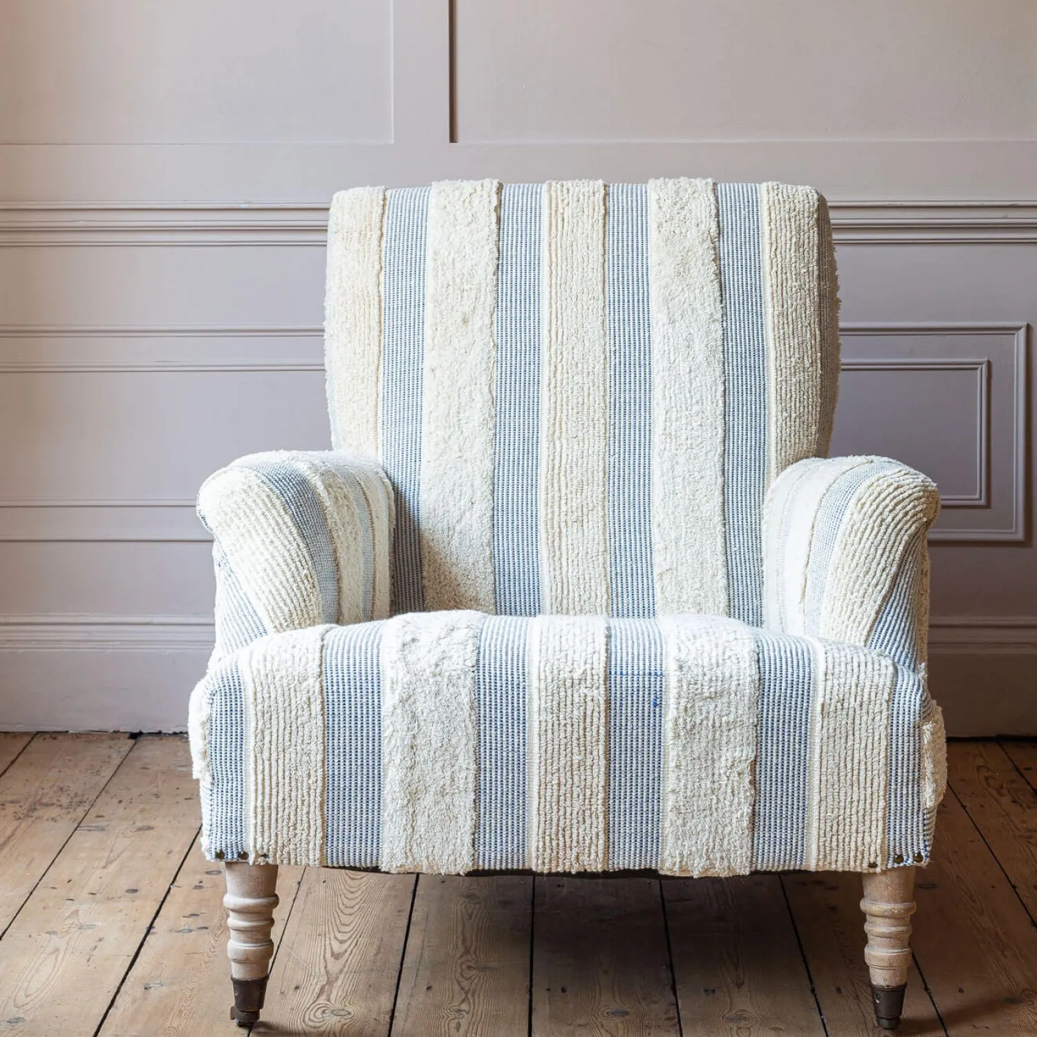 Graham & Green Avree Misty Blue and White Striped Armchair