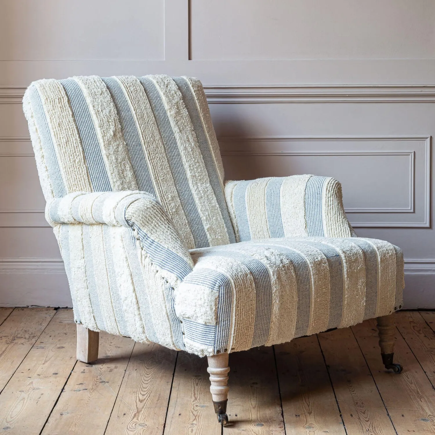 Graham & Green Avree Misty Blue and White Striped Armchair