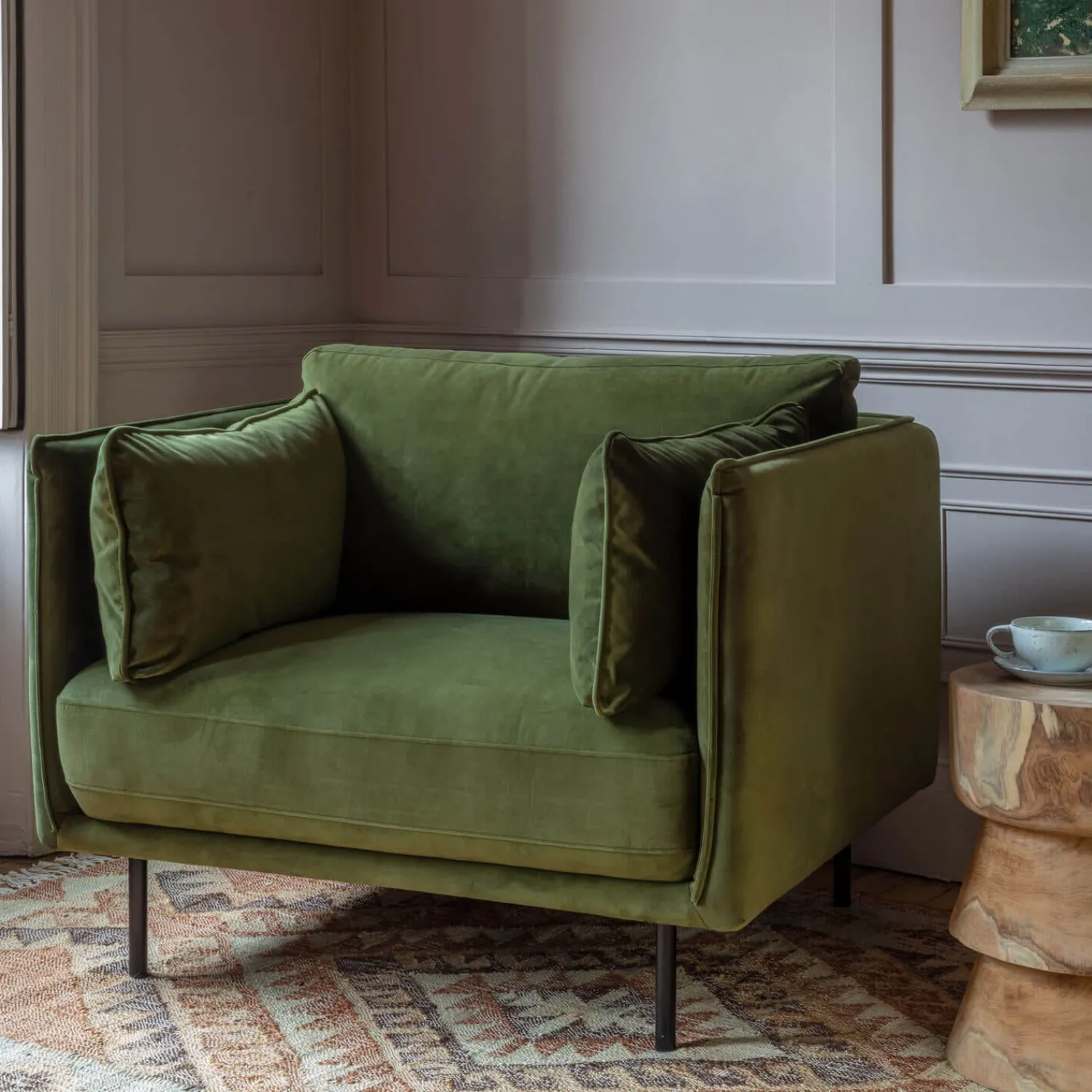 Graham & Green Bayler Moss Green Velvet Armchair