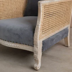 Graham & Green Baylor Grey Velvet and Cane Armchair