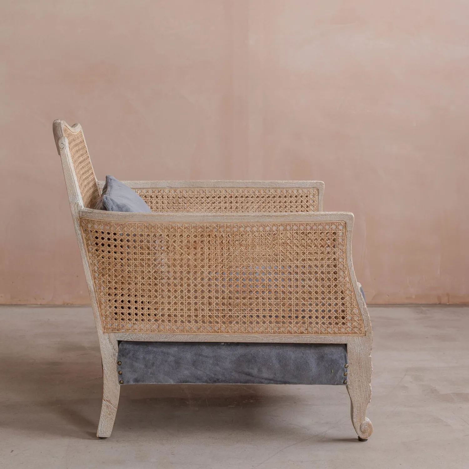 Graham & Green Baylor Grey Velvet and Cane Armchair