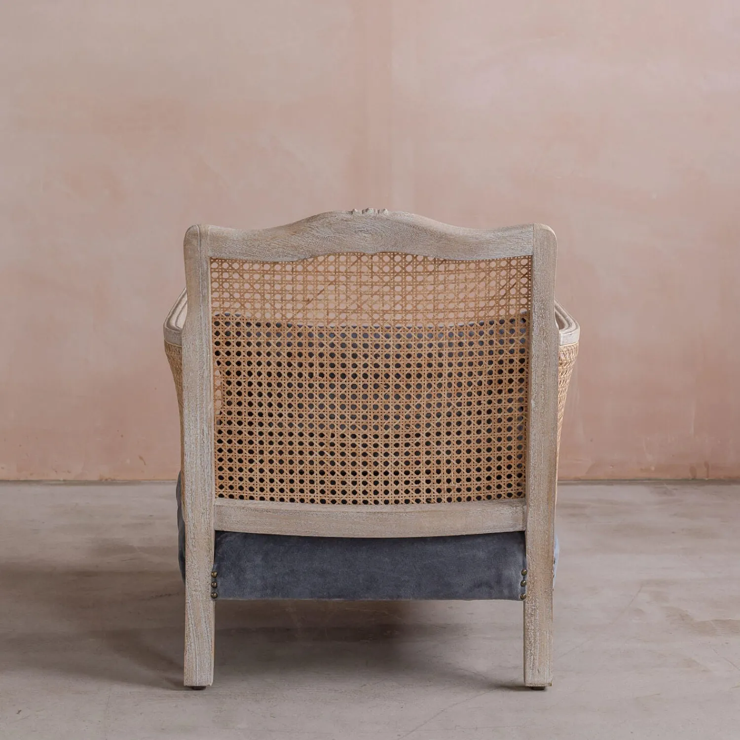 Graham & Green Baylor Grey Velvet and Cane Armchair