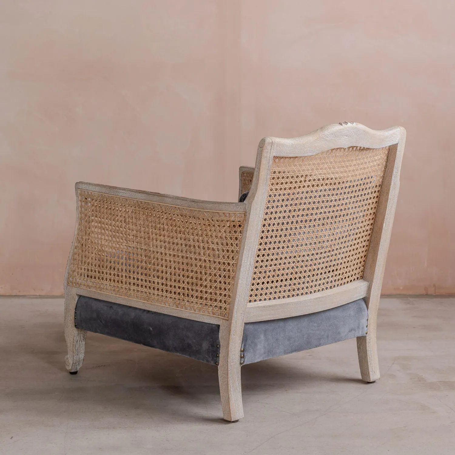 Graham & Green Baylor Grey Velvet and Cane Armchair