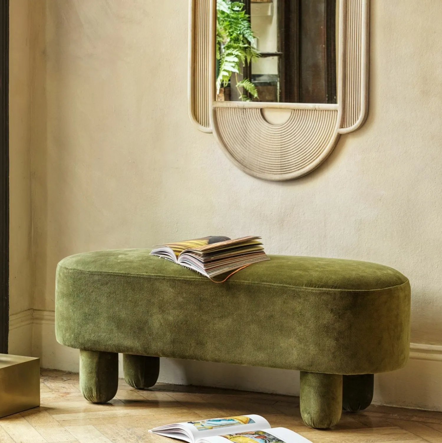Graham & Green Bellamy Olive Velvet Bench