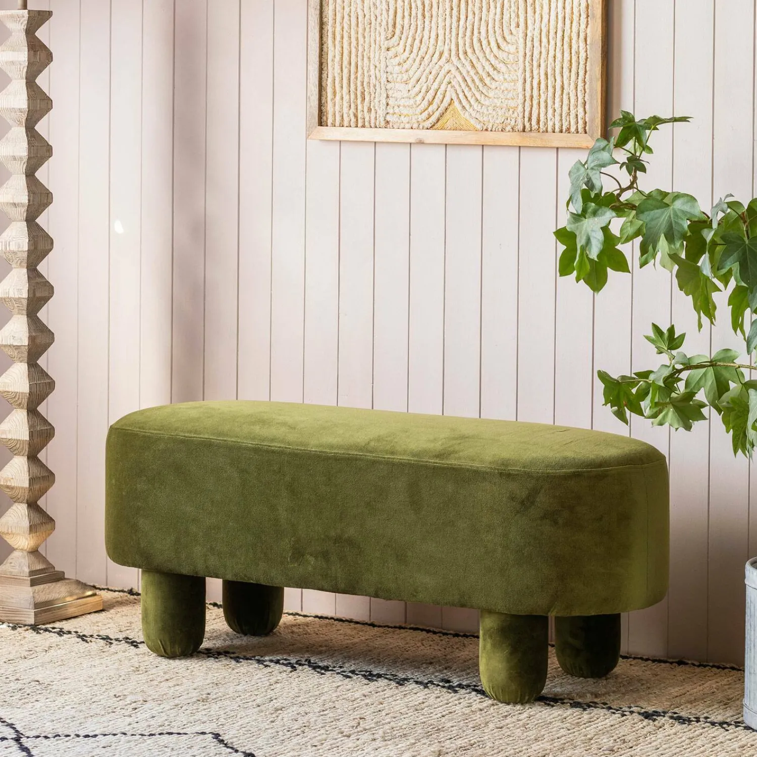 Graham & Green Bellamy Olive Velvet Bench