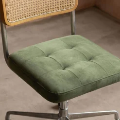 Graham & Green Bilbury Moss Green Velvet and Rattan Desk Chair
