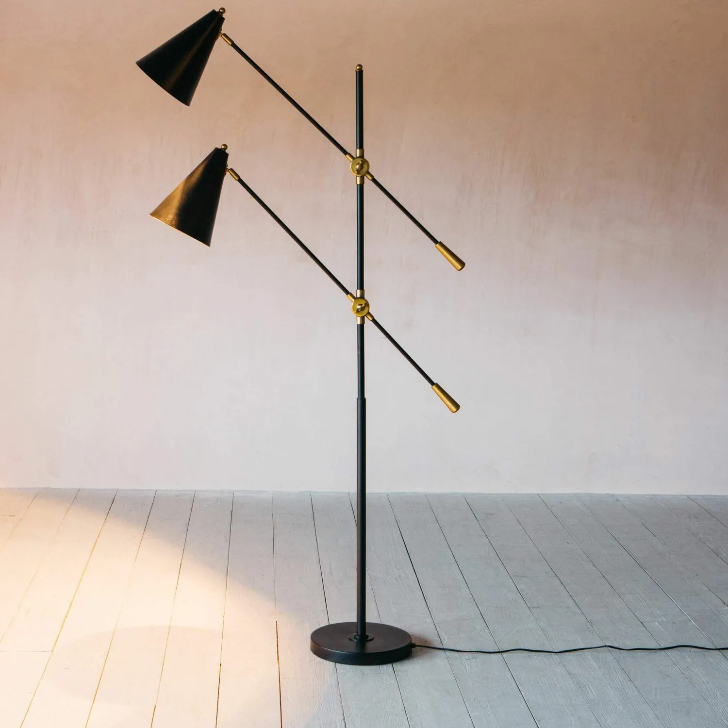 Graham & Green Black Adjustable Twin Floor Lamp