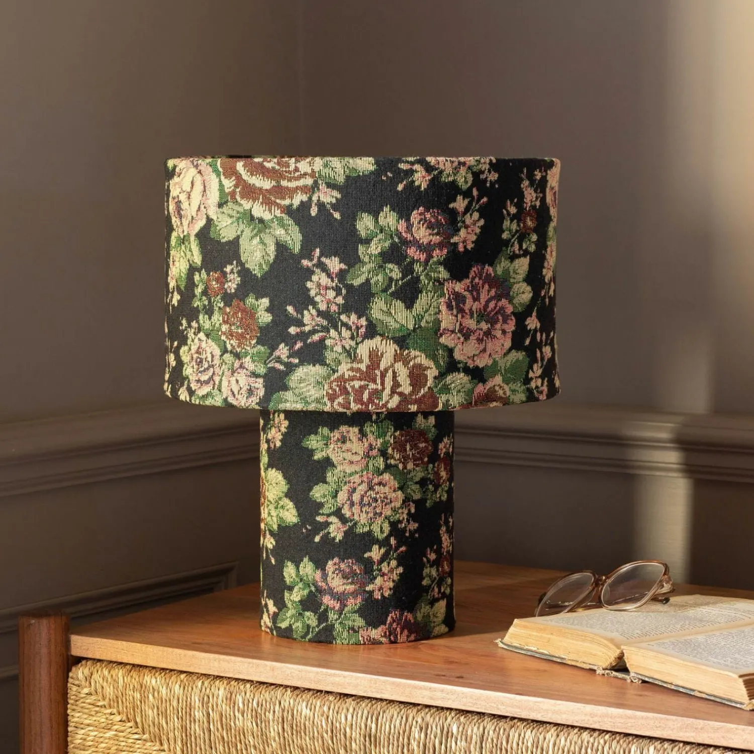 Graham & Green Black Floral Tapestry Table Lamp