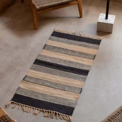 Graham & Green Black, White & Blush Striped Rug 120 x 60cm.