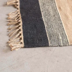 Graham & Green Black, White & Blush Striped Rug 120 x 60cm.