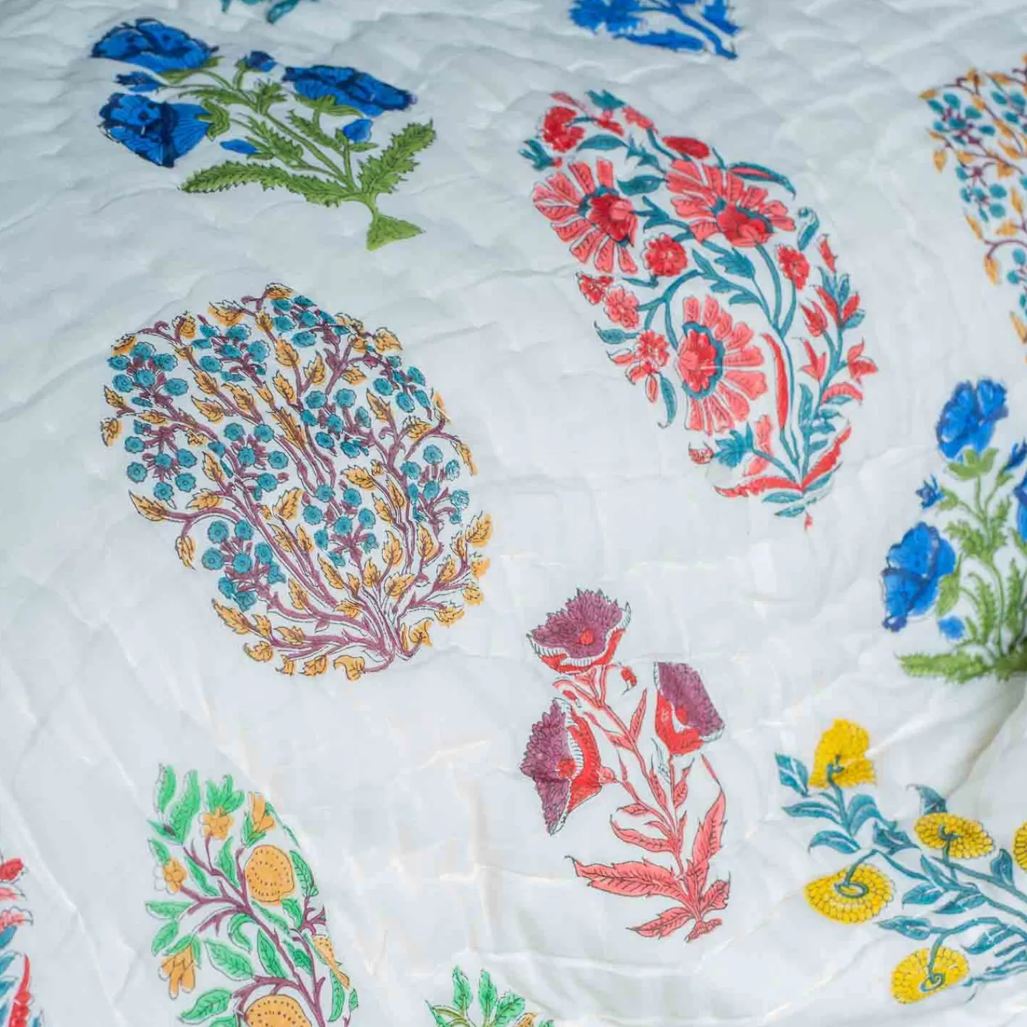 Graham & Green Bloom Floral Block Printed King Size Quilt