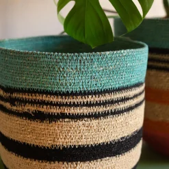 Graham & Green Blue and Black Striped Basket