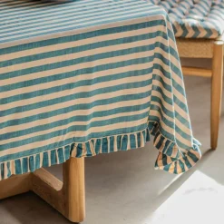 Graham & Green Blue Candy Stripe Frill Tablecloths
