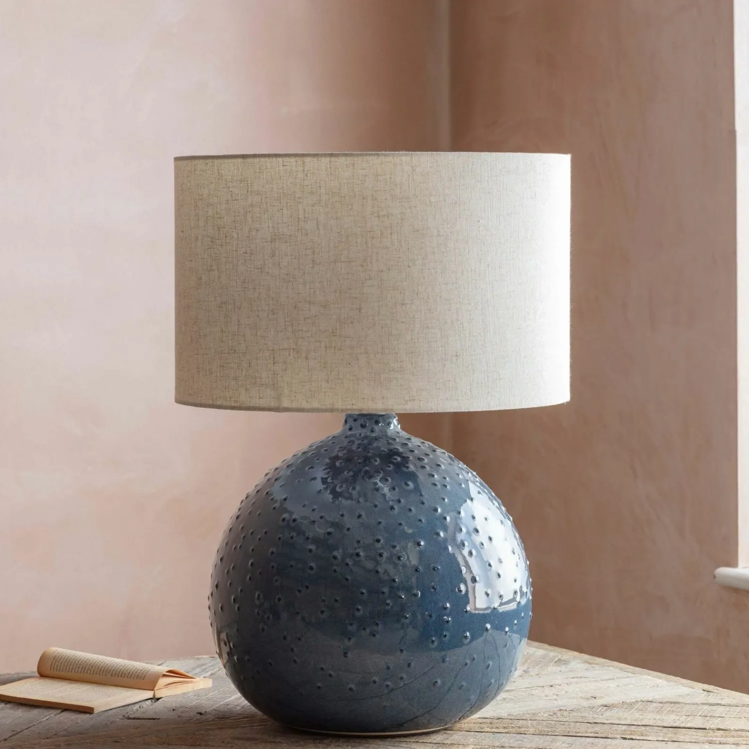 Graham & Green Blue Dot Ceramic Lamp with Shade