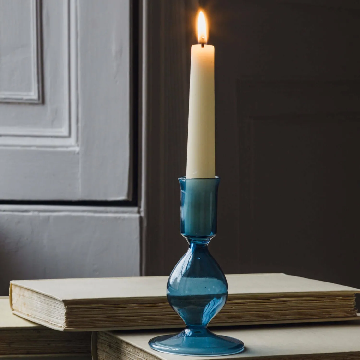 Graham & Green Blue Glass Candle Holder