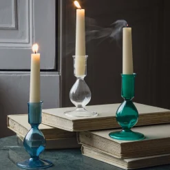 Graham & Green Blue Glass Candle Holder