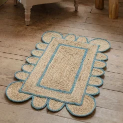 Graham & Green Blue Scalloped Jute Rug 60 x 90cm