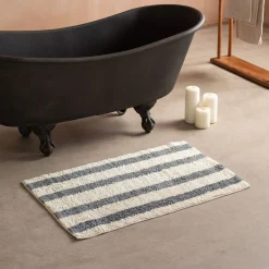 Graham & Green Blue Striped Tufted Bath Mat