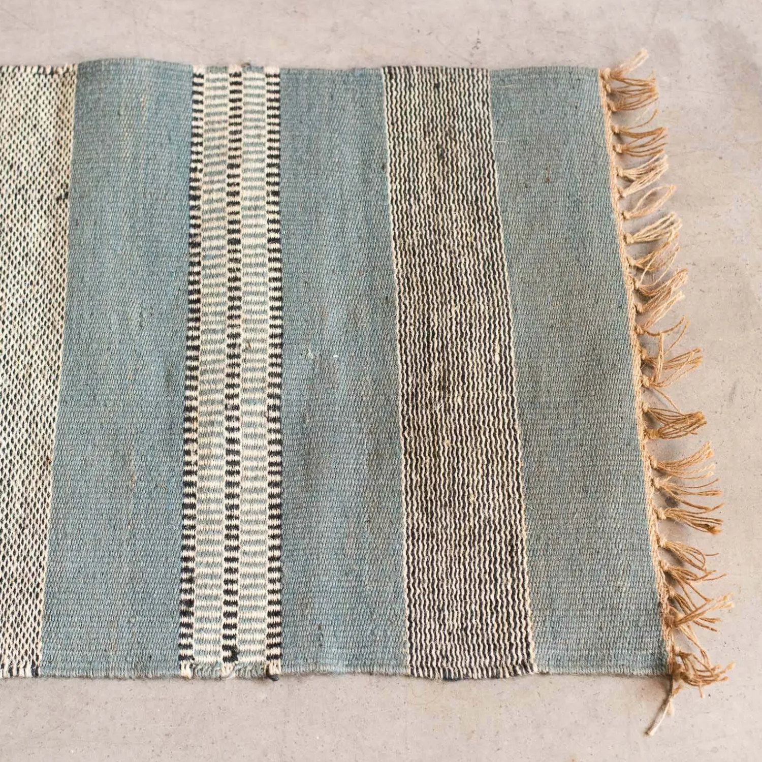 Graham & Green Blue, White & Black Striped Rug 120 x 60cm.