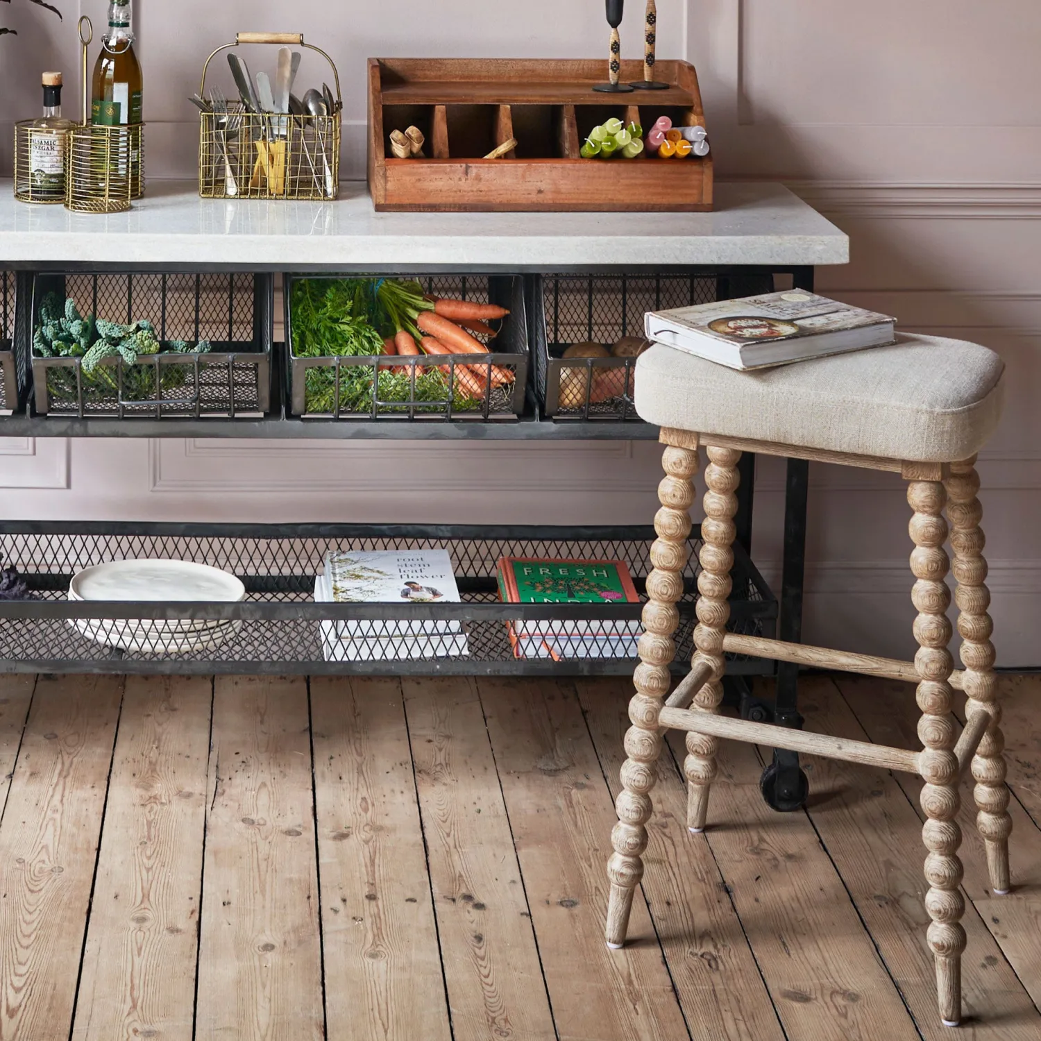 Graham & Green Bobbin Natural Linen Bar Stool