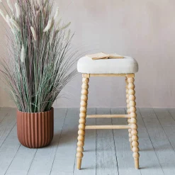 Graham & Green Bobbin Natural Linen Bar Stool