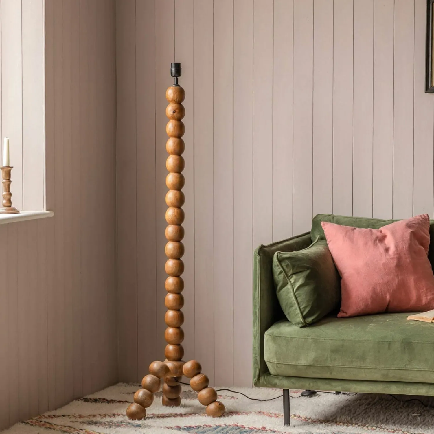 Graham & Green Bobbin Tripod Dark Wooden Floor Lamp