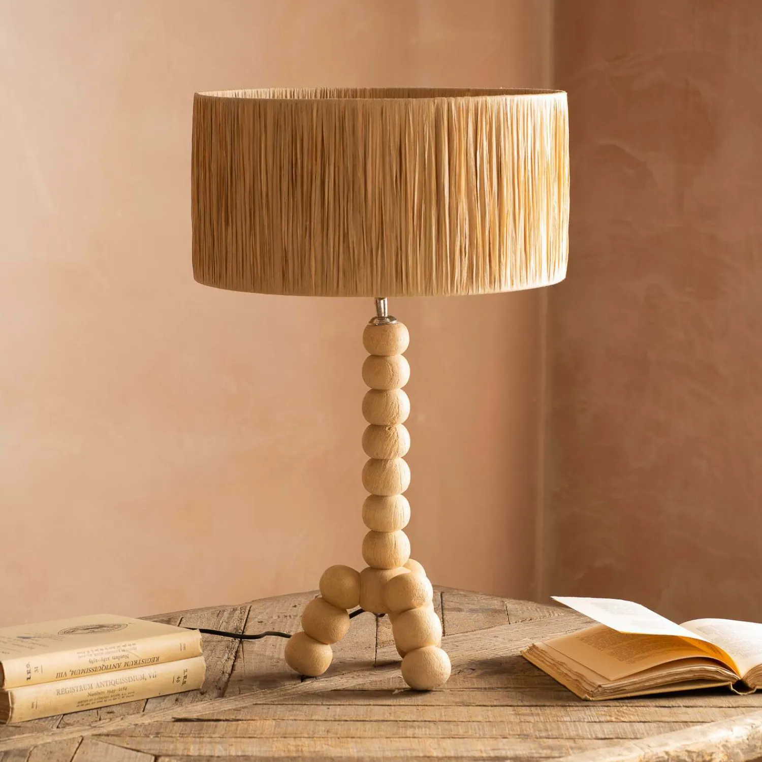 Graham & Green Bobbin Tripod Natural Wooden Table Lamp