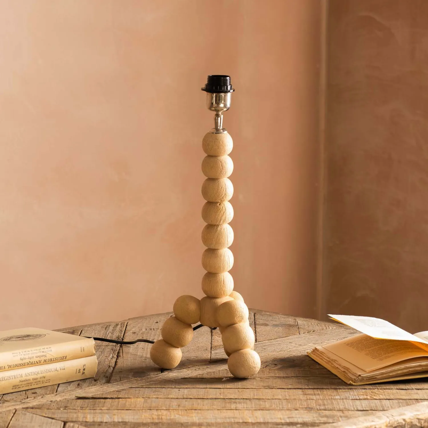 Graham & Green Bobbin Tripod Natural Wooden Table Lamp