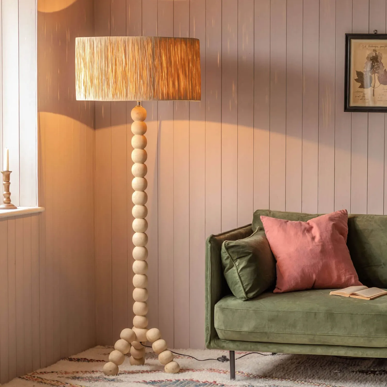 Graham & Green Bobbin Tripod Natural Wooded Floor Lamp