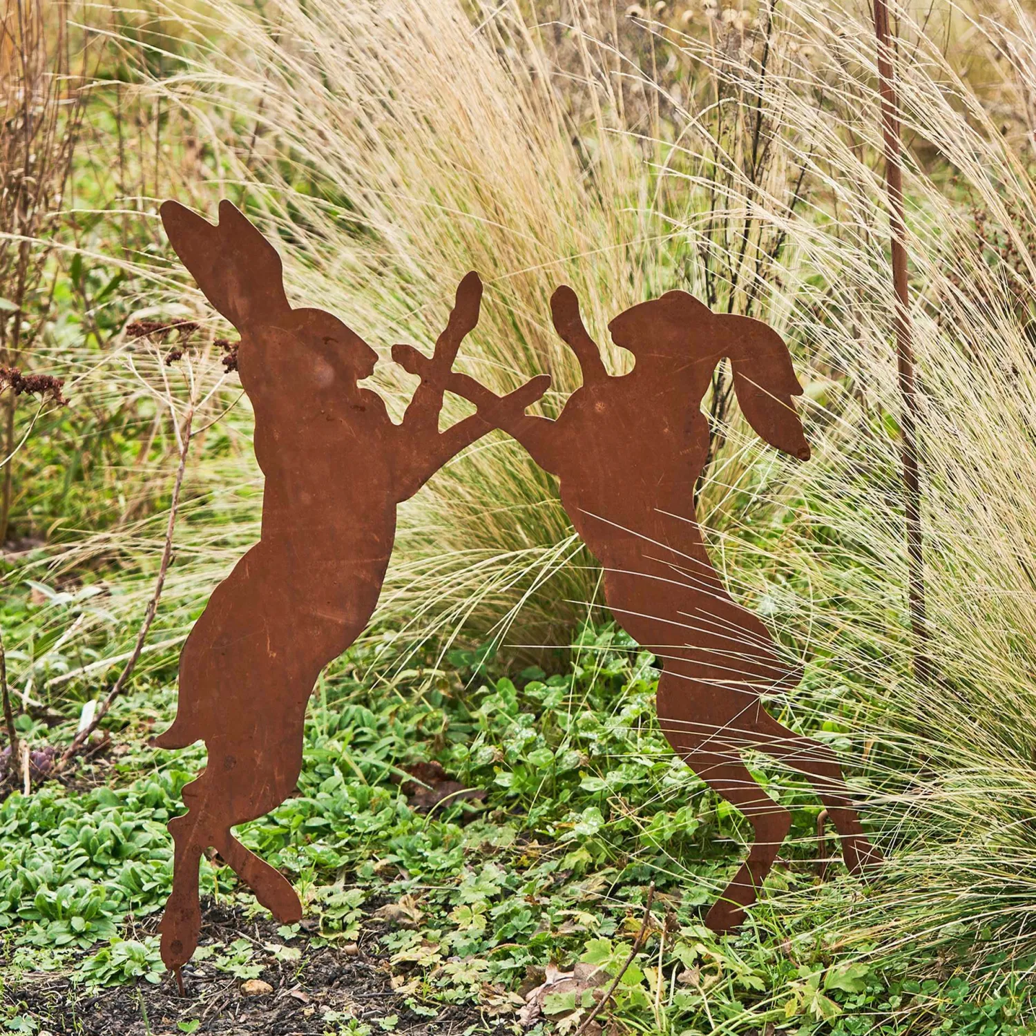 Graham & Green Boxing Hares Garden Stake